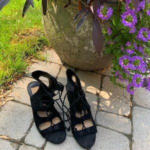 dolce vita black velvet lace up wedge